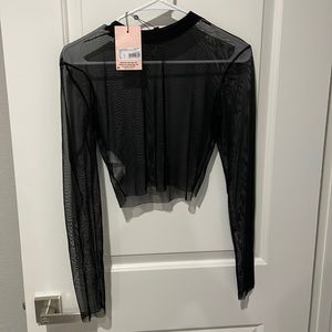 Misguided mesh top black crop
